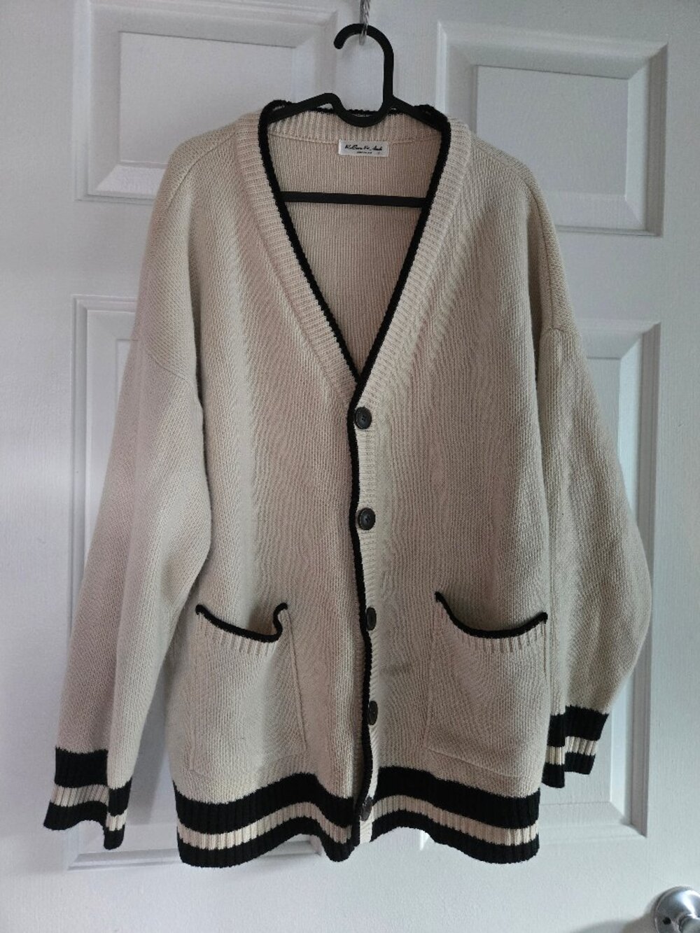 Cream and Black Knit Cardigan Sweater